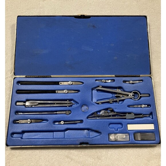 Vintage Drafting Tools Compass Drafting Set Original Case - Picture 2 of 9